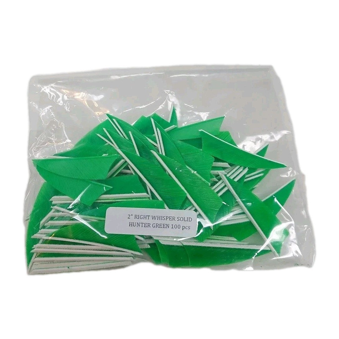 100 Pack Bullseye Feathers 2" Right Wing: Shield Whisper Solid Hunter Green