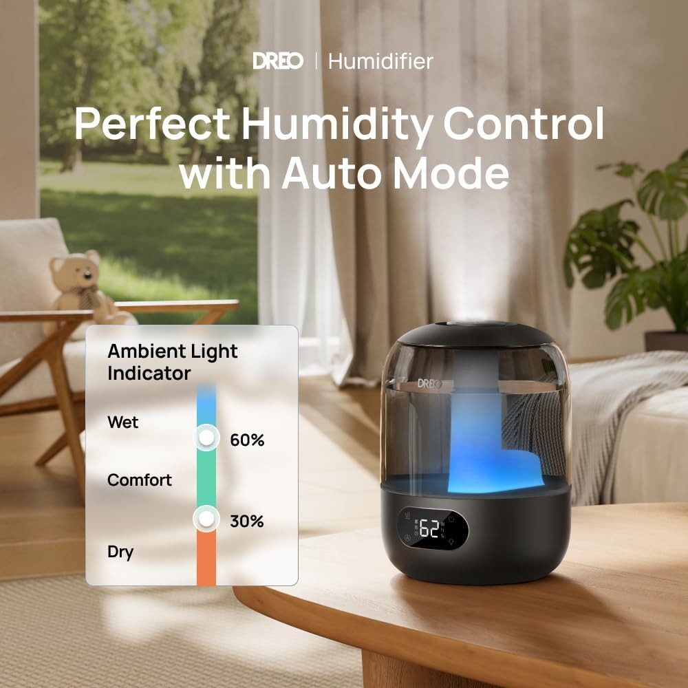 Plant Humidifier, Ultrasonic 3L, Top Fill, Quiet 26dB, 360 Spray, Black