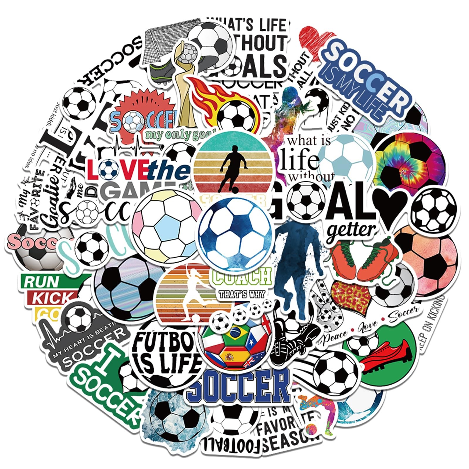 50 Pieces Soccer Stickers,Football Vinyl Stickers for Water Bottle,