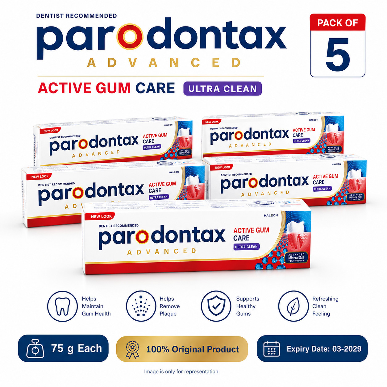 Parodontax Ultra Clean 75g x 5 | Fluoride Toothpaste | Gum Health | 225g Total