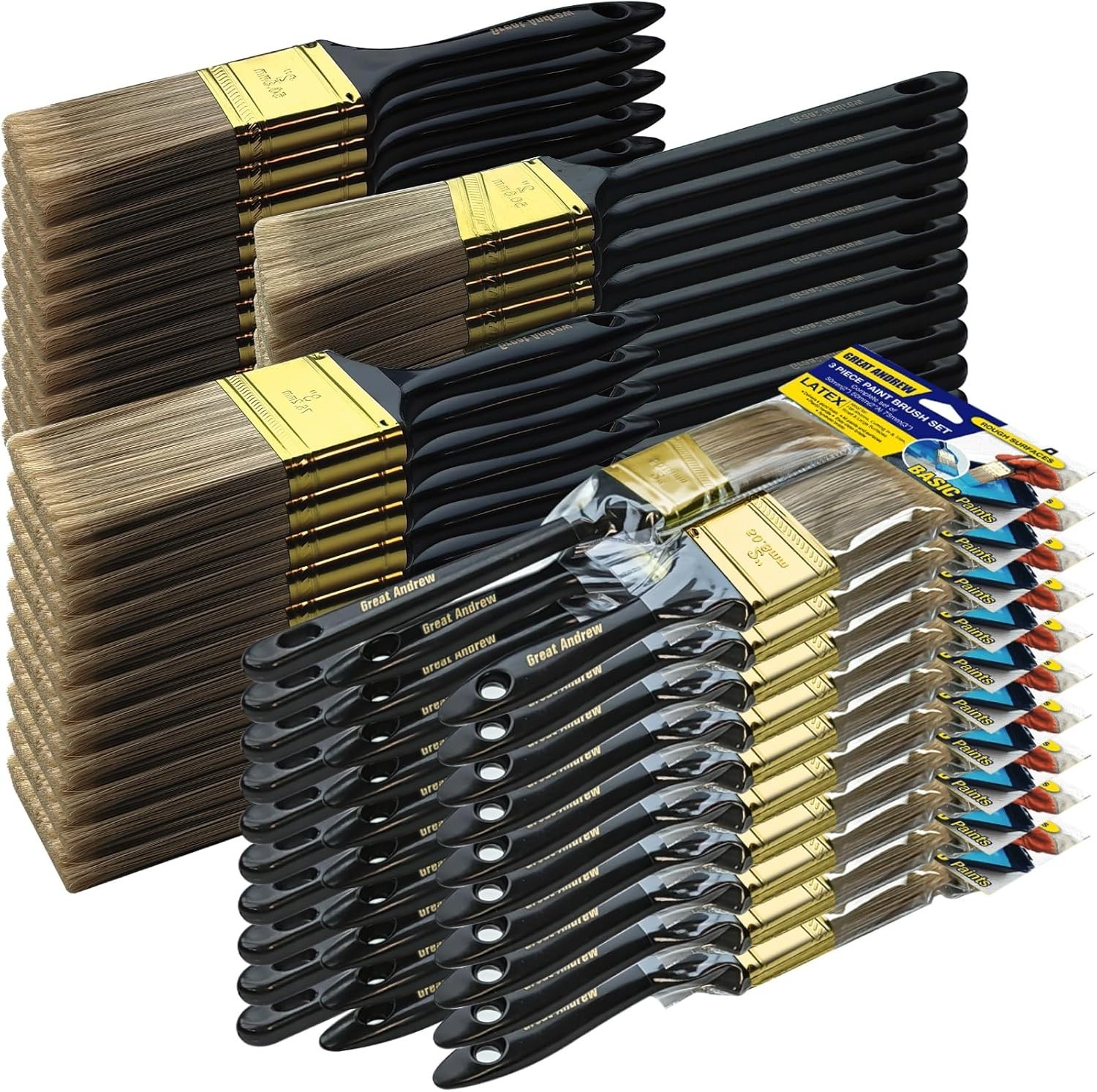 Great Andrew Paint Brushes, 30 PCS (2" 3" Flat & 2" Angled) 30 PCS, 2",3"&2"A