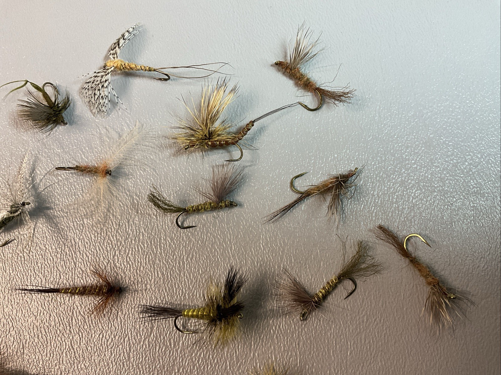 FLIES FOR FLY FISHING (15) CALLED BROWN/GREEN DRAKES FOR TROUT. (S1199)