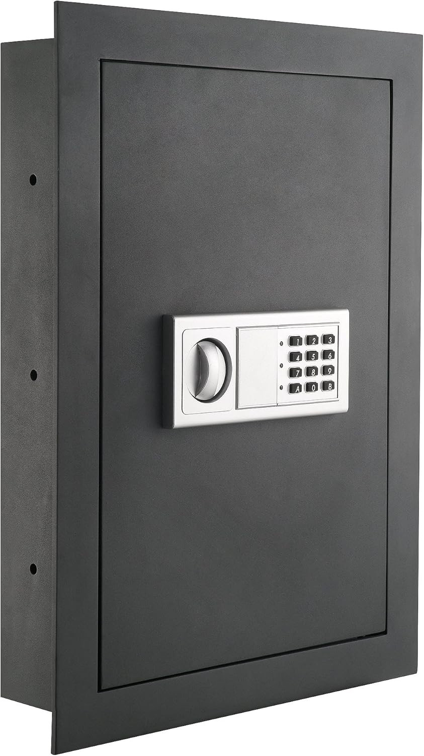 In-Wall Safe with Electronic Keypad and 2 Manual Override Keys - Gray