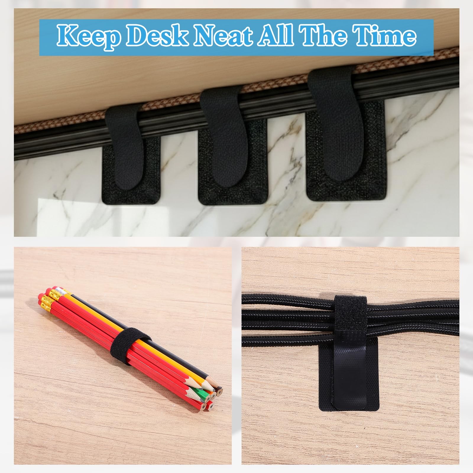 41 Pcs Cable Management Under Desk, Hook and Loop Cable Ties Adhesive Cables ...