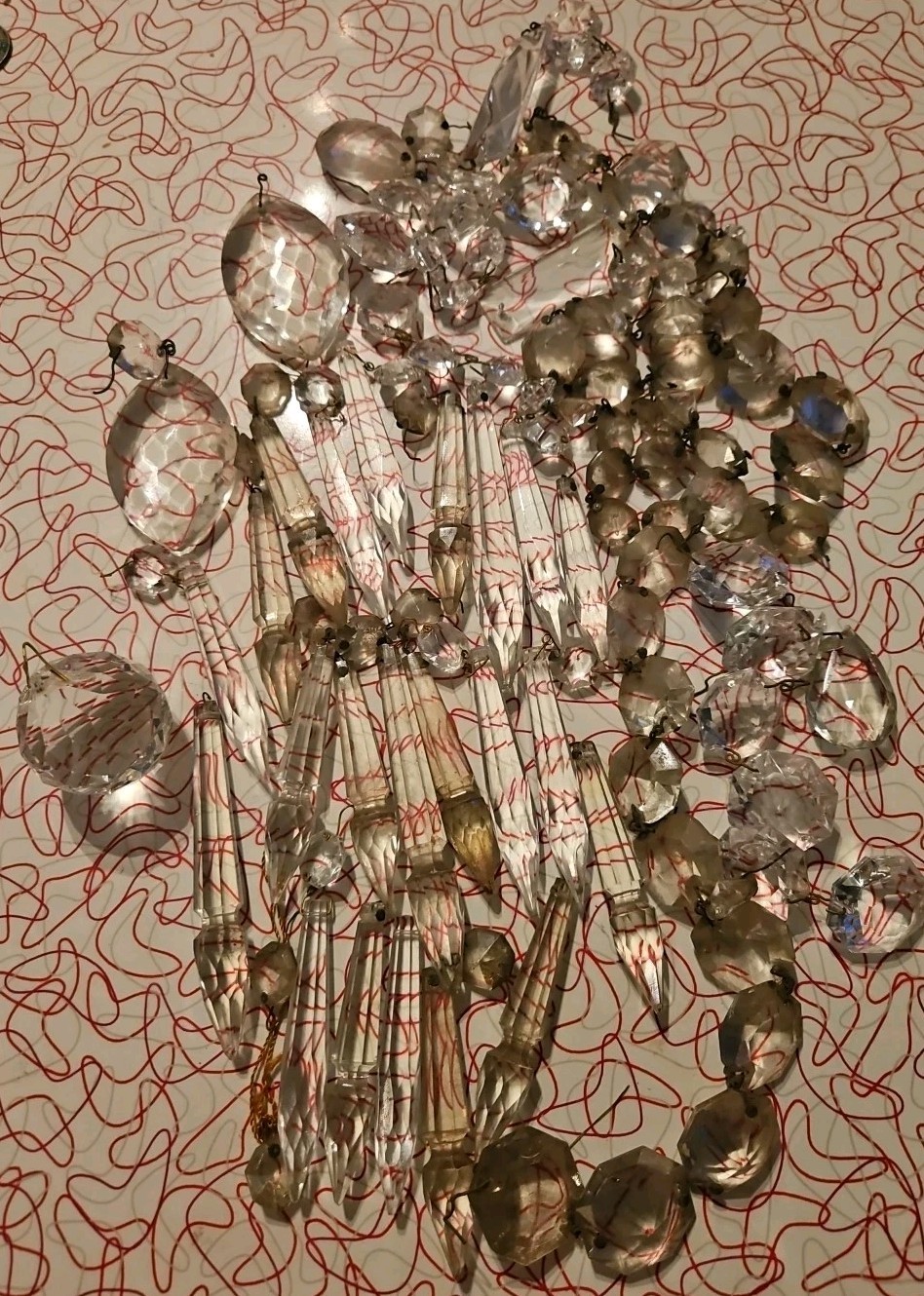 Vintage Glass Crystal Faceted Chandelier Lamp Crystals Prisms Repair Parts B2