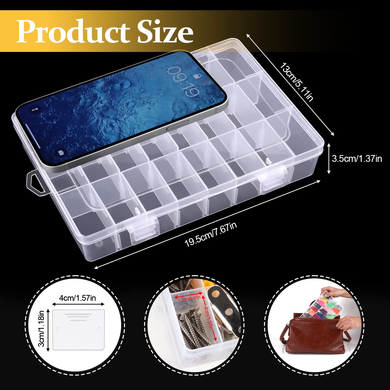 2 Pack 24 Grids Clear Plastic Organizer Box, Storage Container with Adjustable D