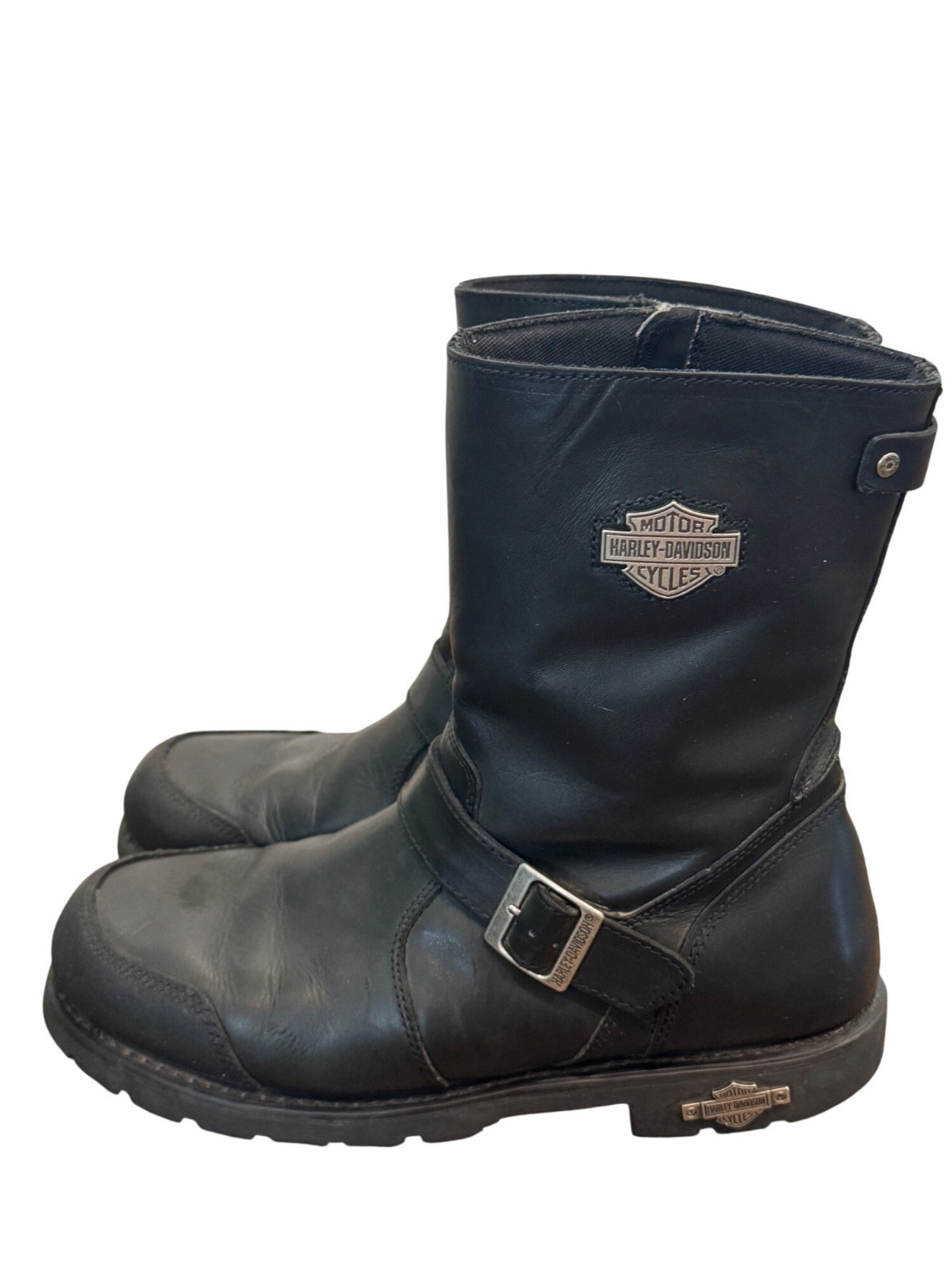 Harley-Davidson Mens Black Leather Moto Boots Size 13 Durable Buckle Accent