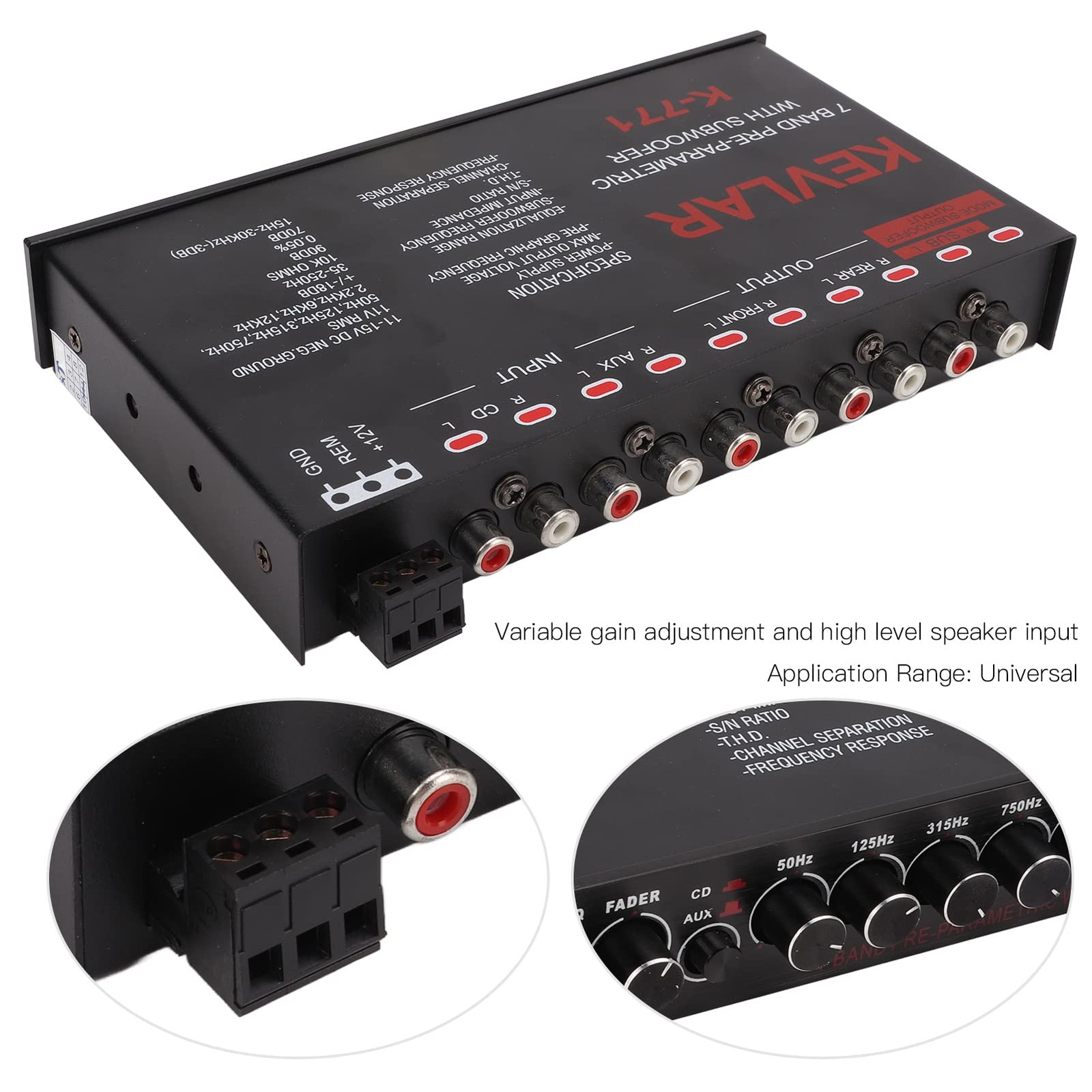 Car Audio Graphic Equalizer, 7 Bands EQ Car Amplifier Graphic Equalizer with Adj