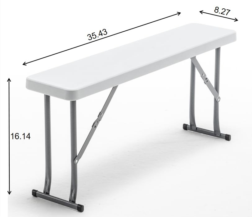 Folding Picnic Table Set White Heavy Duty HDPE Rectangle Table Two Benches