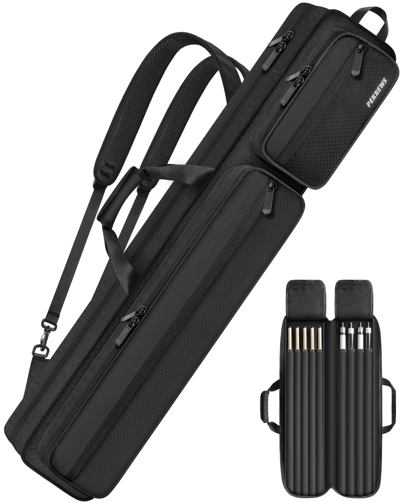 Pool Cue Case 4x5, Pool Stick Case with Multiple Pockets Holds 4 Butts 5 Shafts,