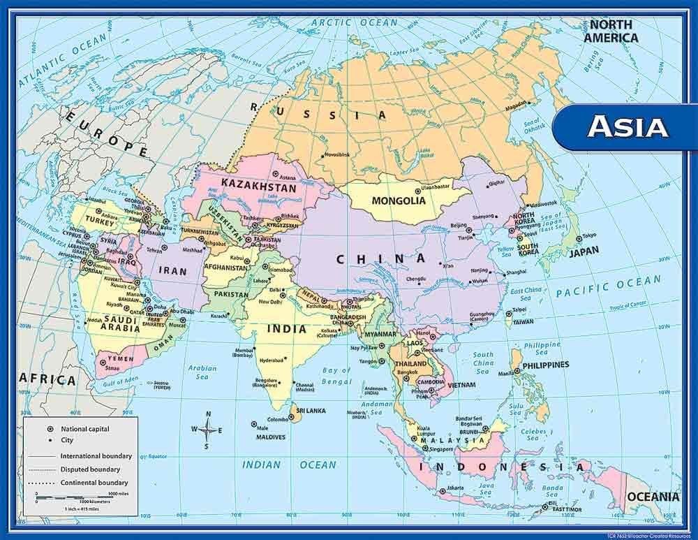 Teacher Created Resources Asia Map Chart, Multi Color
