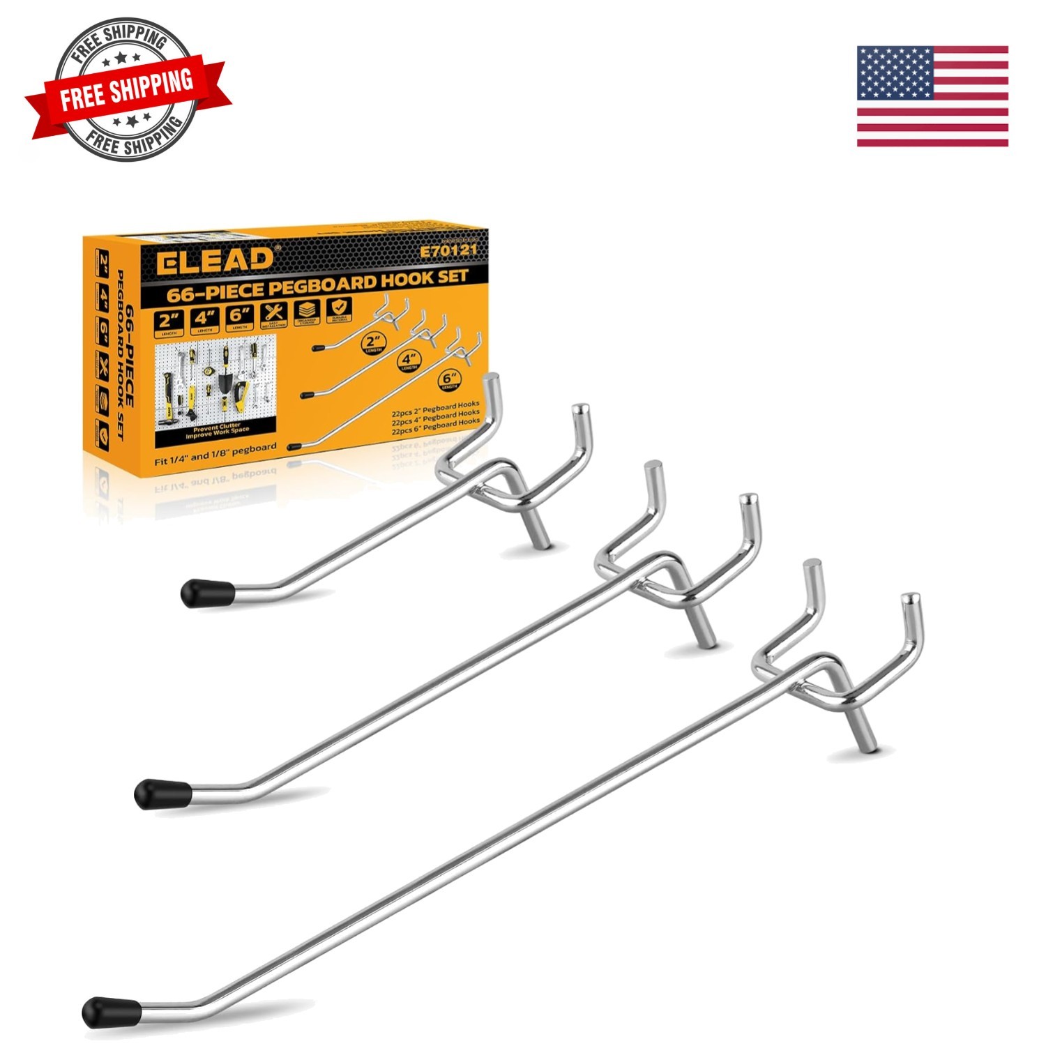 66-Piece 2/4/6 Inch Pegboard Hooks, Heavy Duty Peg Board Organizer Accessorie...