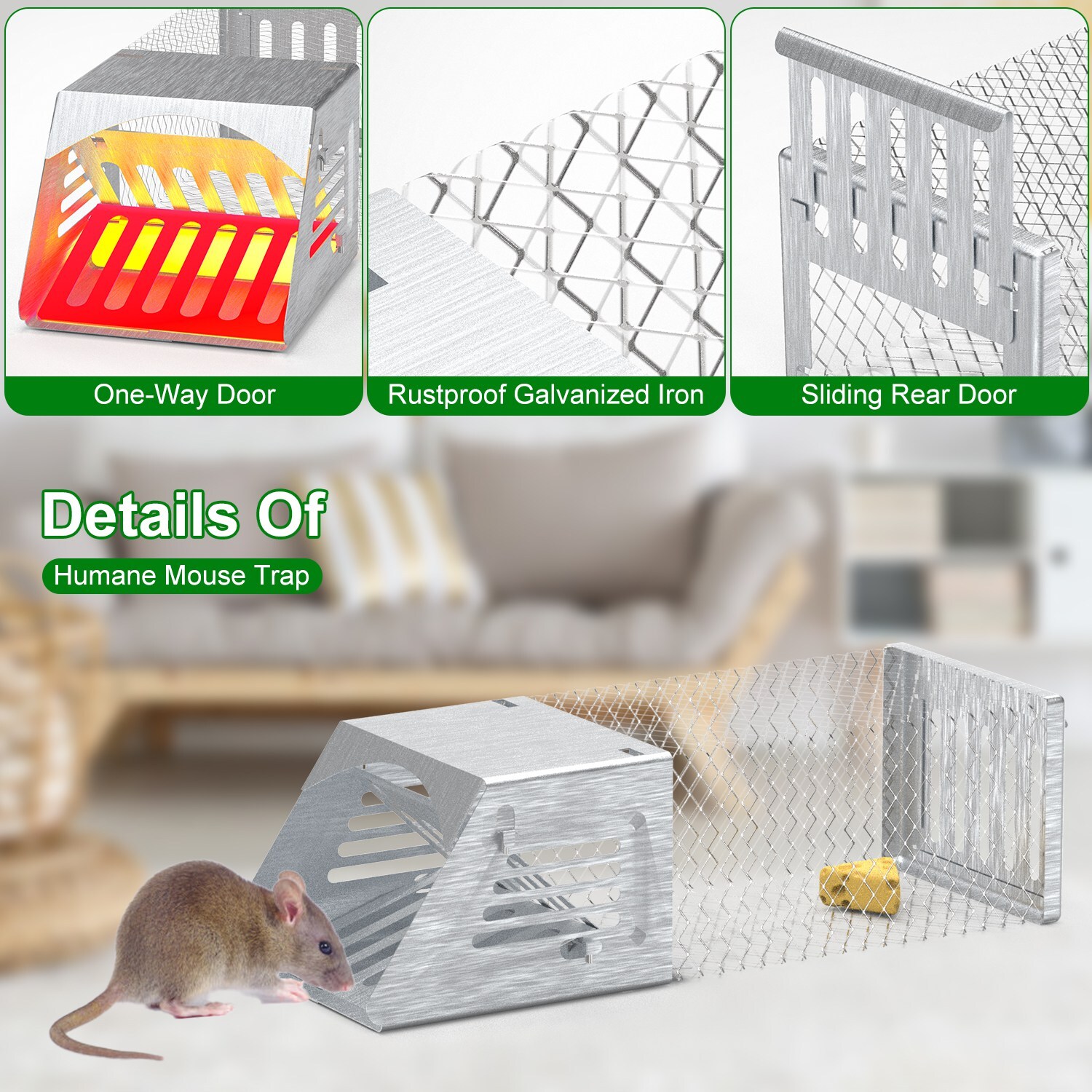 2Pcs Rat Trap Humane Live Chipmunk Cage Traps for Mouse Traps Work for Indoor