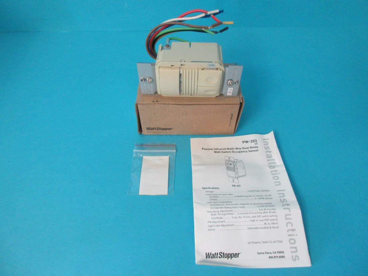 WALLSTOPPER PW-203-I PIR DUAL RELAY OCCUPANCY SENSOR MULTI-WAY WALL SWITCH 800W