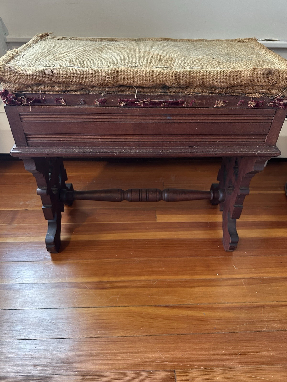 Antique Victorian Eastlake Walnut Ornate Carved Organ Stool w Storage Lift top