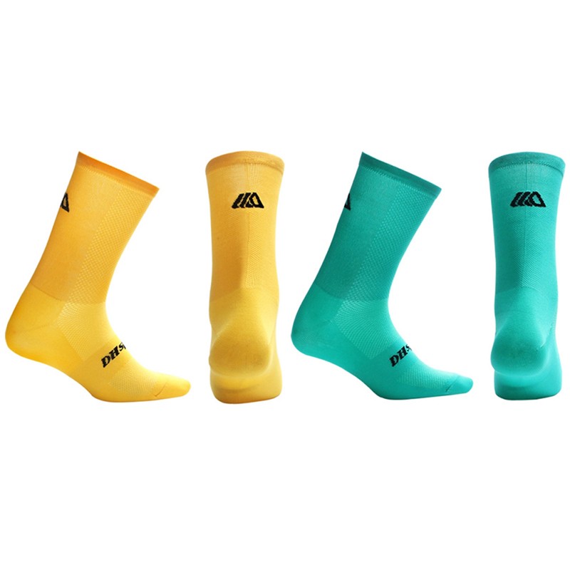 2Pairs Cycling Socks Pro Road Riding Bicycle Bike Sport Ankle Socks Green Yellow