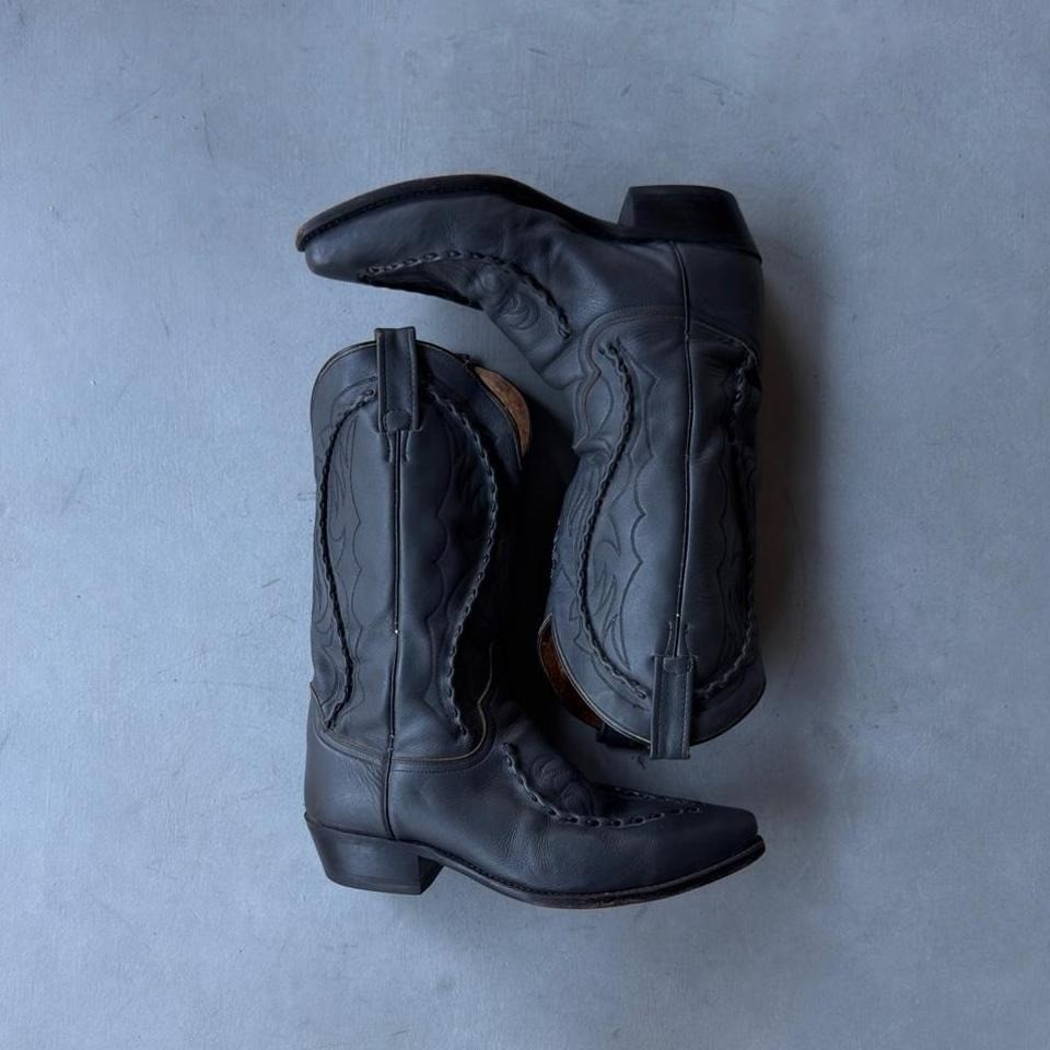 Vintage Dan Post Leather Western Roper Boots Cowboy Biker Rodeo