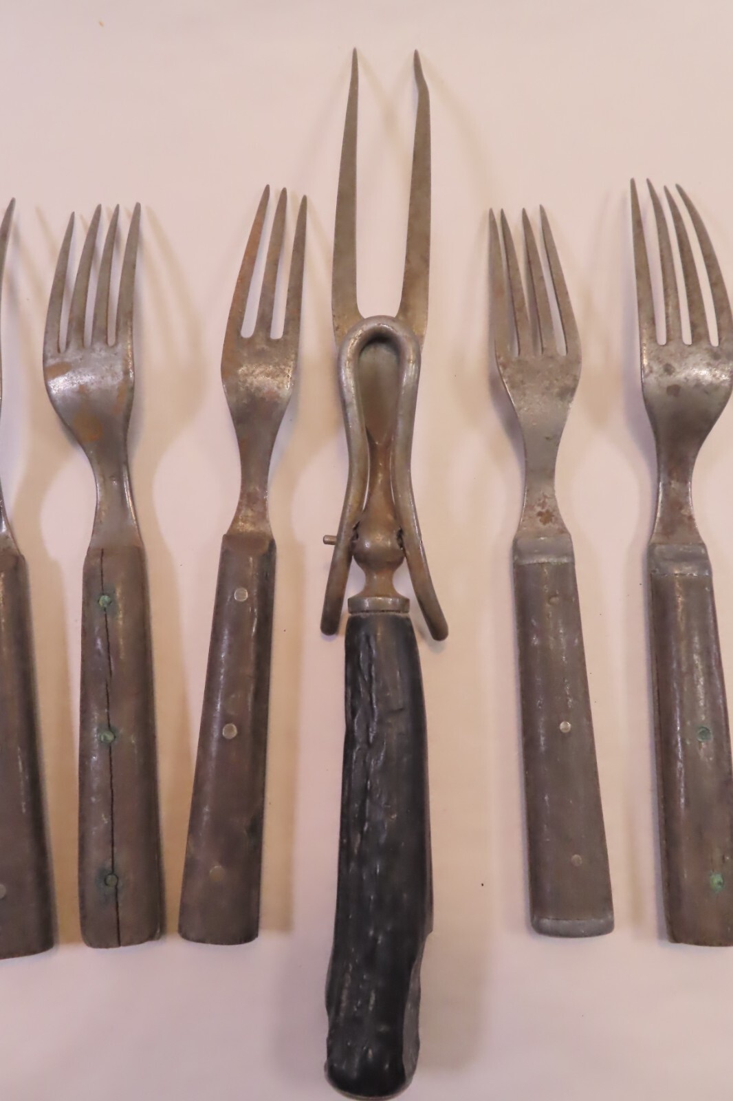 Antique Civil War Era Carving Fork and (6) Dinner Forks
