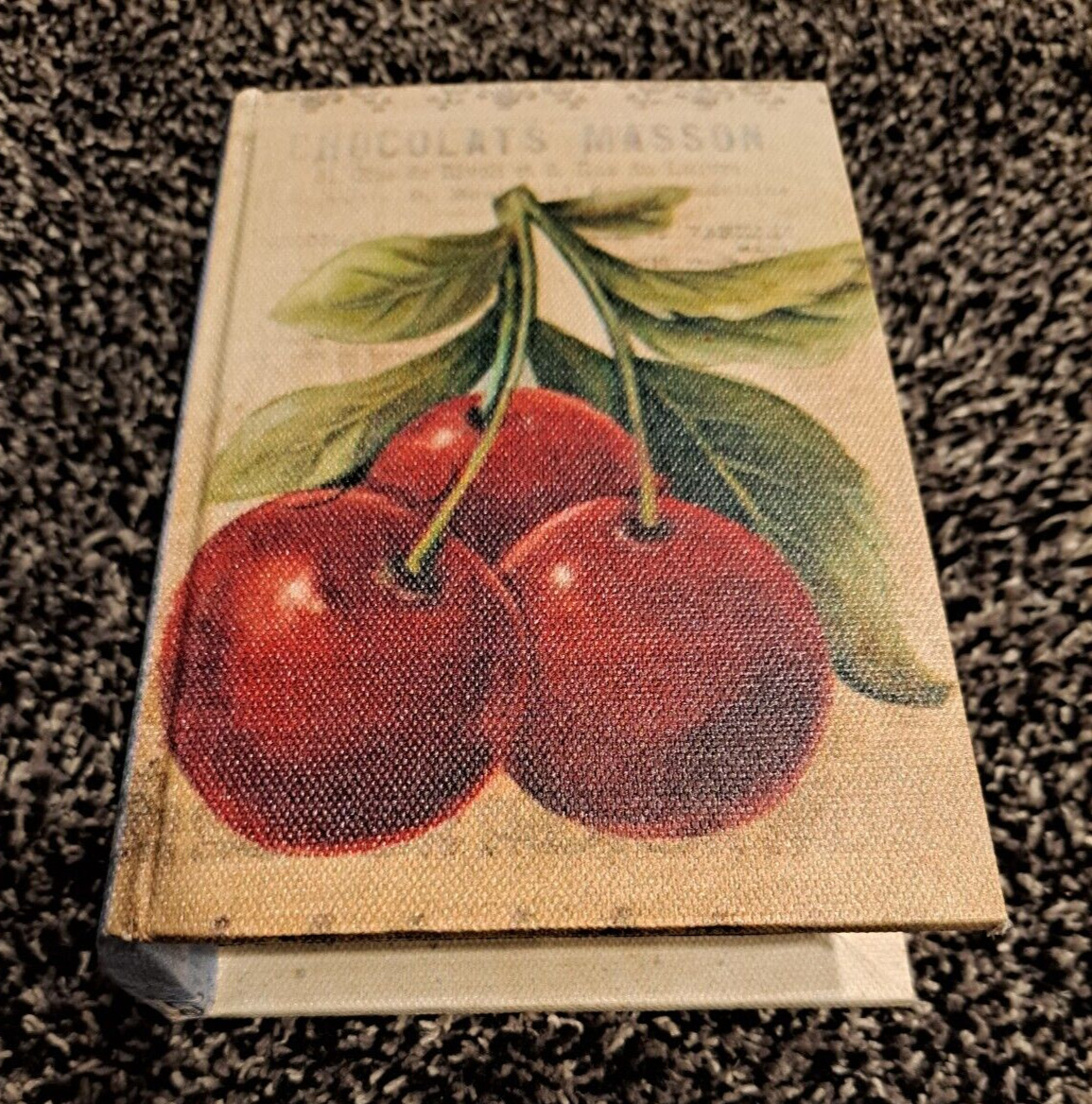 Vintage Book Safe - Hidden Compartment Box w/ Chocolats Ceris Cover, 6.35"x4.35"
