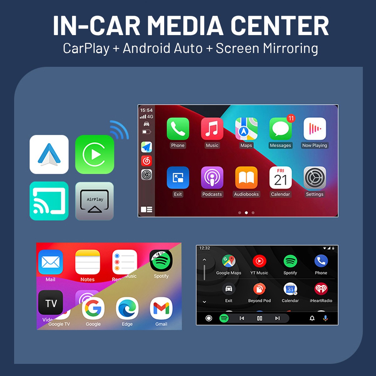 Wireless Car Carplay for Apple or Android Phone Airplay Mirror Link Android Auto