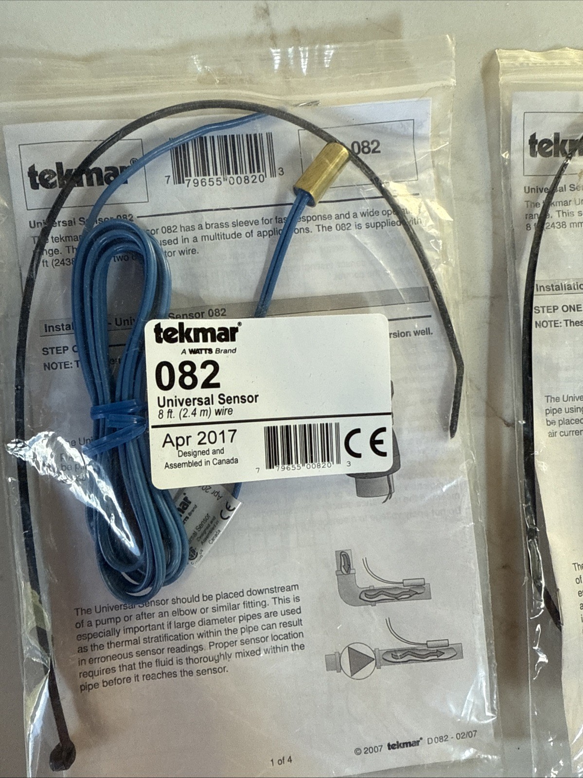 Watts Tekmar 082 Universal Temperature Sensor 8 Ft (4 M) Wire