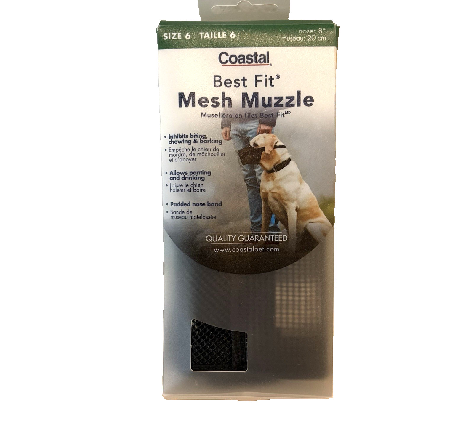 Best Fit Mesh Dog Muzzle Sz 6 (Nose Sz 8") Black Padded Nose Coastal - NEW