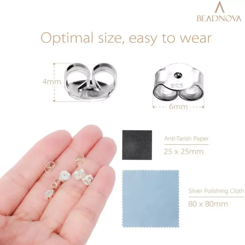 BEADNOVA 925 Sterling Silver Earring Backs s Earring Backings Pierced Earring Ba