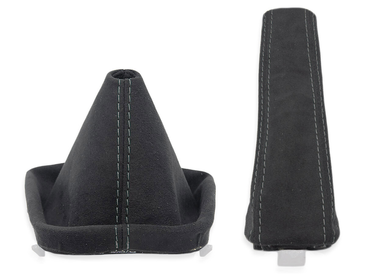 FOR BMW E46 GEAR SHIFT + HANDBRAKE GAITER ALCANTARA STITCHING GRAY