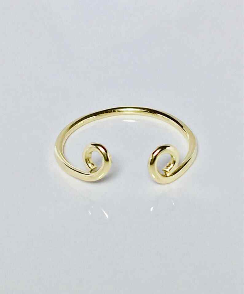 Solid Metal Womens Circle Adjustable Band Ring 14k Yellow Gold Plated Silver