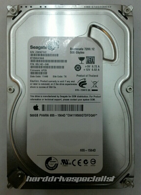 Seagate ST3500418AS 500GB SATA Desktop Drive P/N:9SL142-046 F/W:AP2A Site:TK