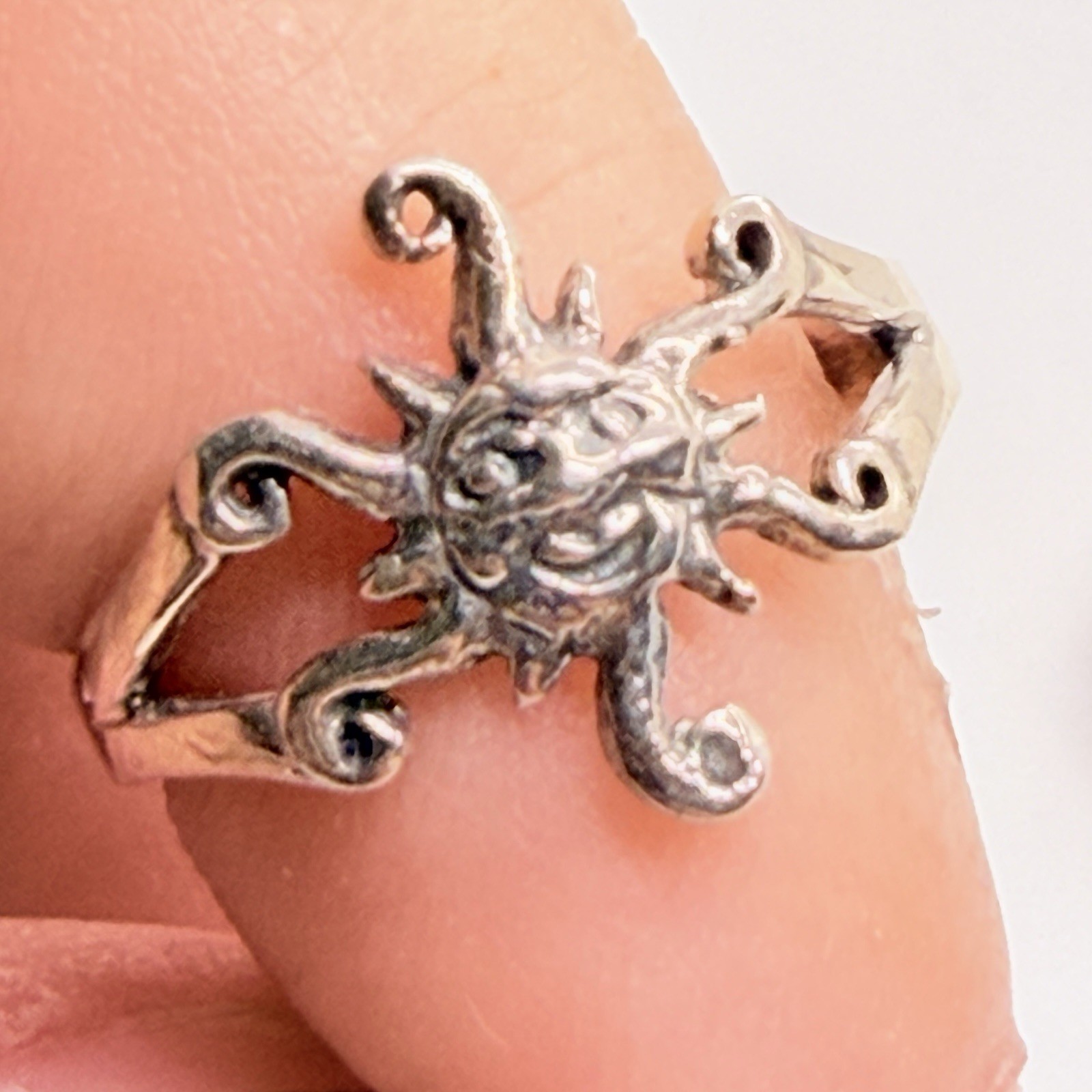 2 PCs 925 Solid Sterling Silver Toe Open Ring Adjustable, Sun & Patterned Design