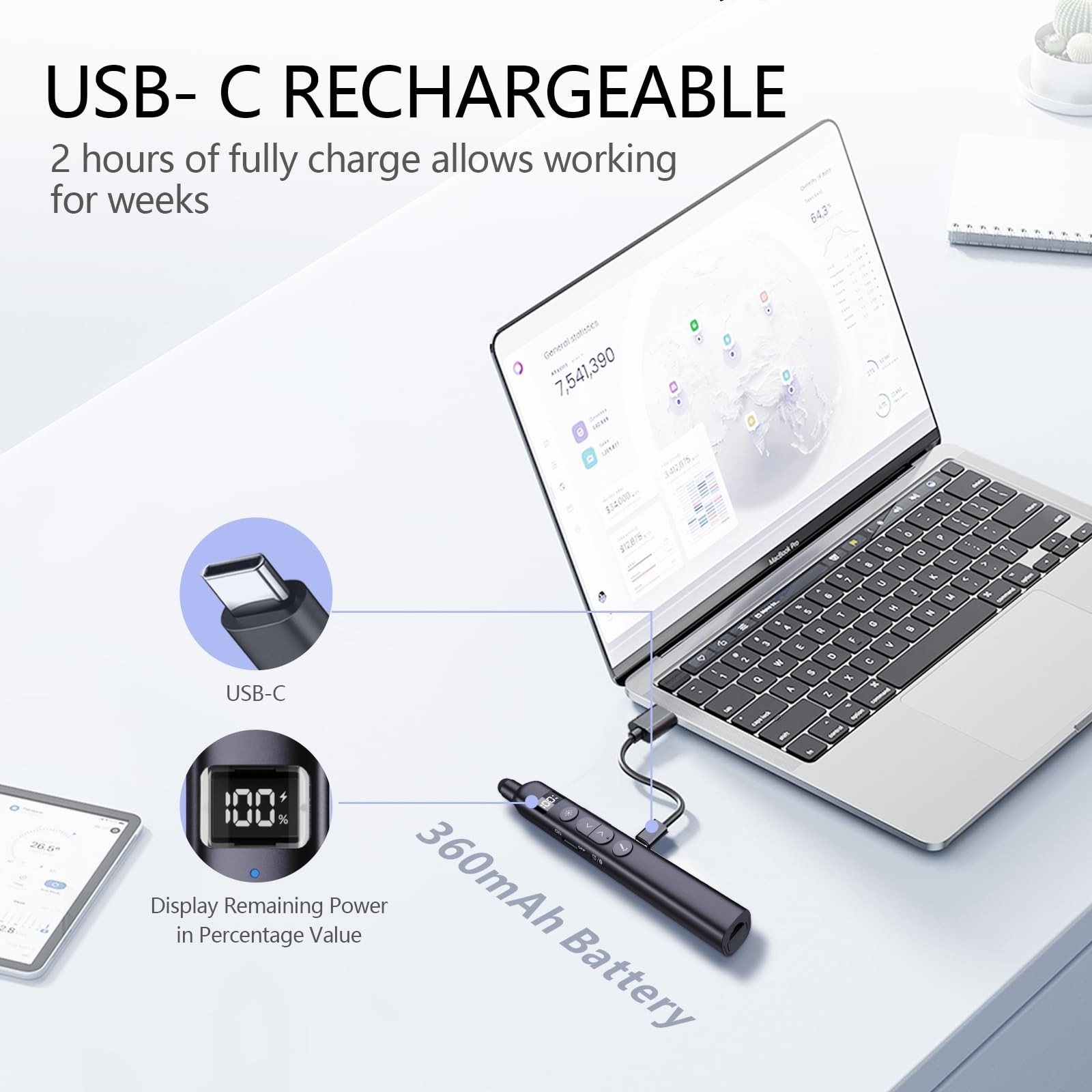 N21 Bluetooth Presentation Clicker with Telescopic Teaching Pointer, Presenta...