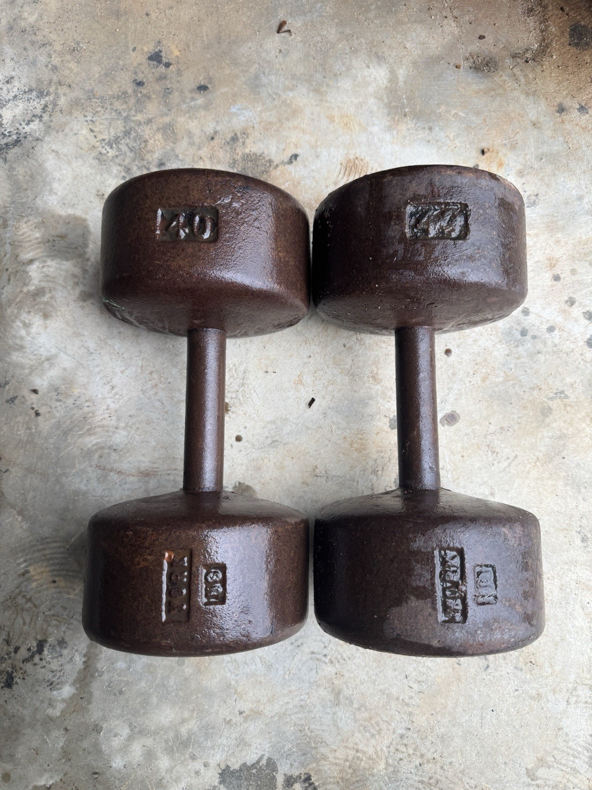 York Vintage 40lb Solid Head Round Dumbbells