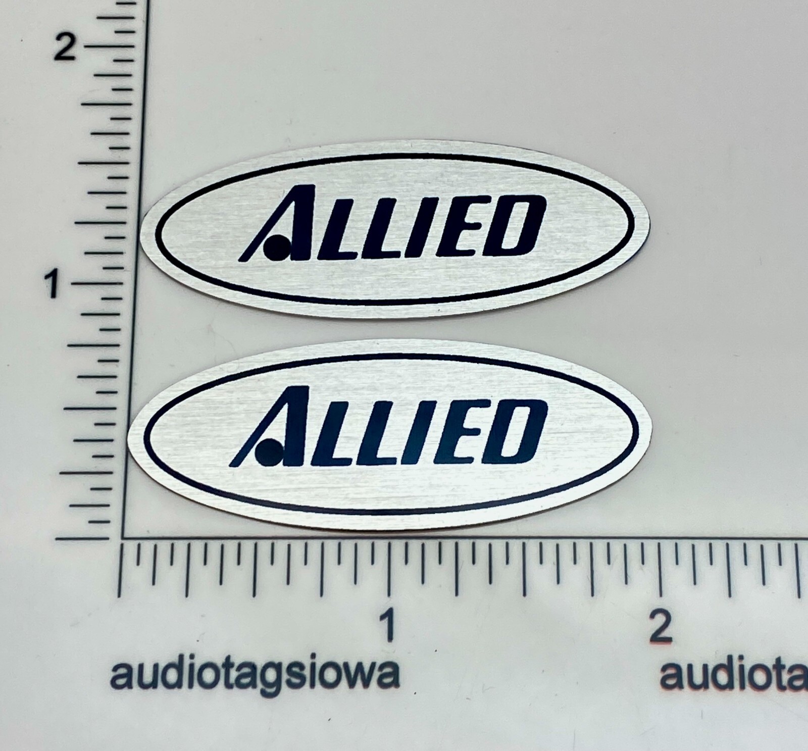 Allied Electronics Speaker Badge Oval Logo Emblem Custom Made Aluminum PAIR