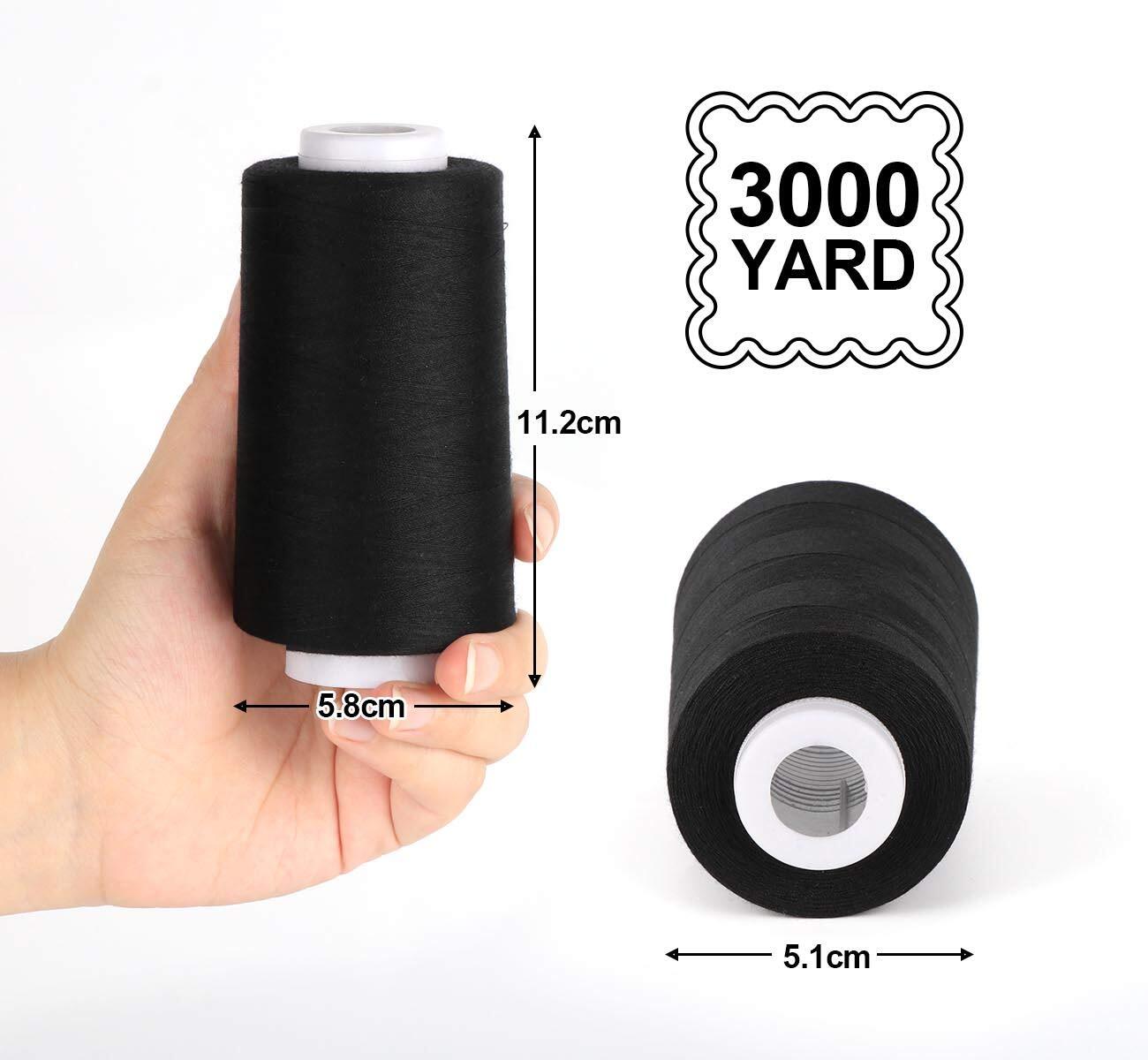 4 x 3000 Yards Serger Thread Spools Black Polyester Sewing Threads Overlock Cone