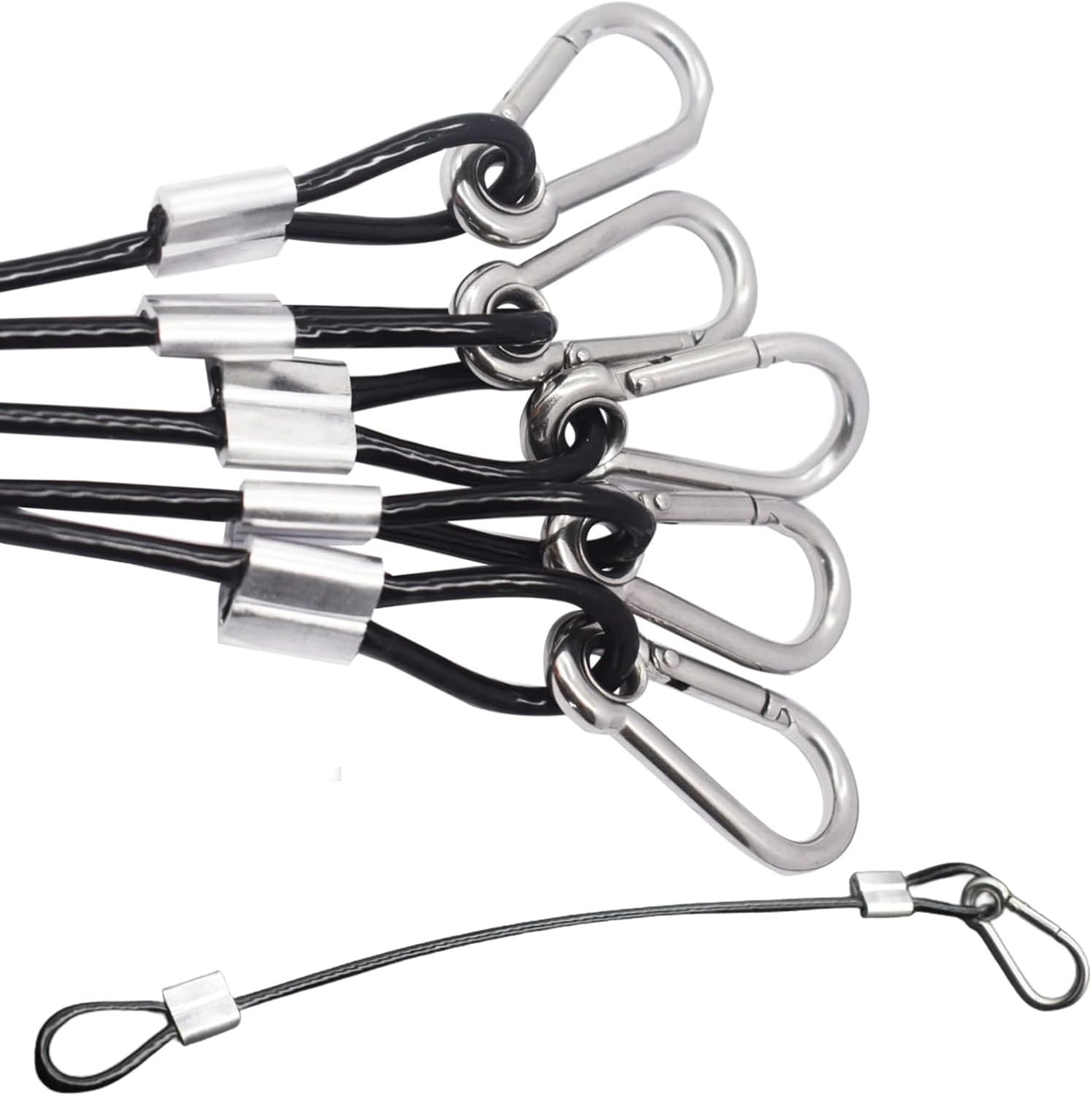 5 pcs 12 Inch Vinyl Coated Stainless Steel Wire Rope Lanyard Tether with Hooks