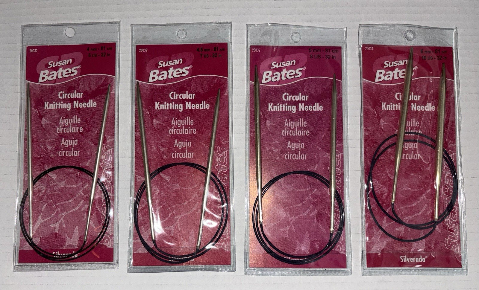 Susan Bates Silverado Metal Circular Knitting Needles LOT OF 4 Sizes 6,7,8,10 US