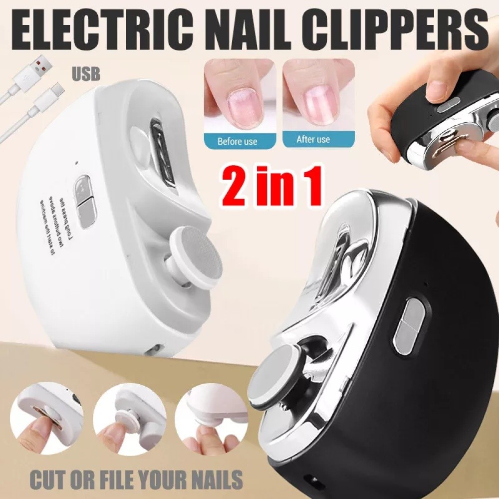 Electric Nail Grinder Automatic LED Light Trimmer Toe Cutter USB Rechargeable