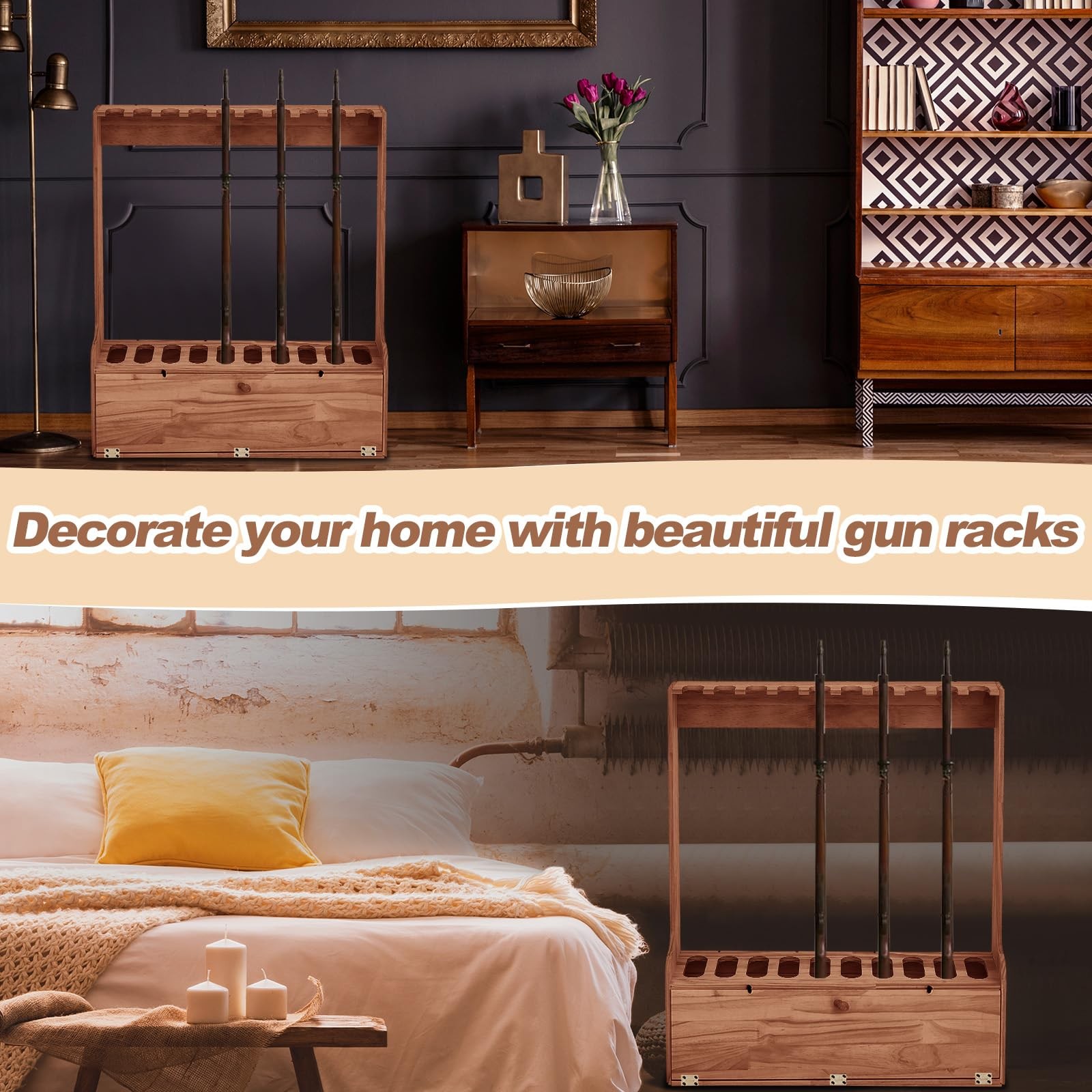 Soaoo Gun Racks Holds 10 Long Guns Wooden Rifle Rack Floor Stand Rifle Racks ...