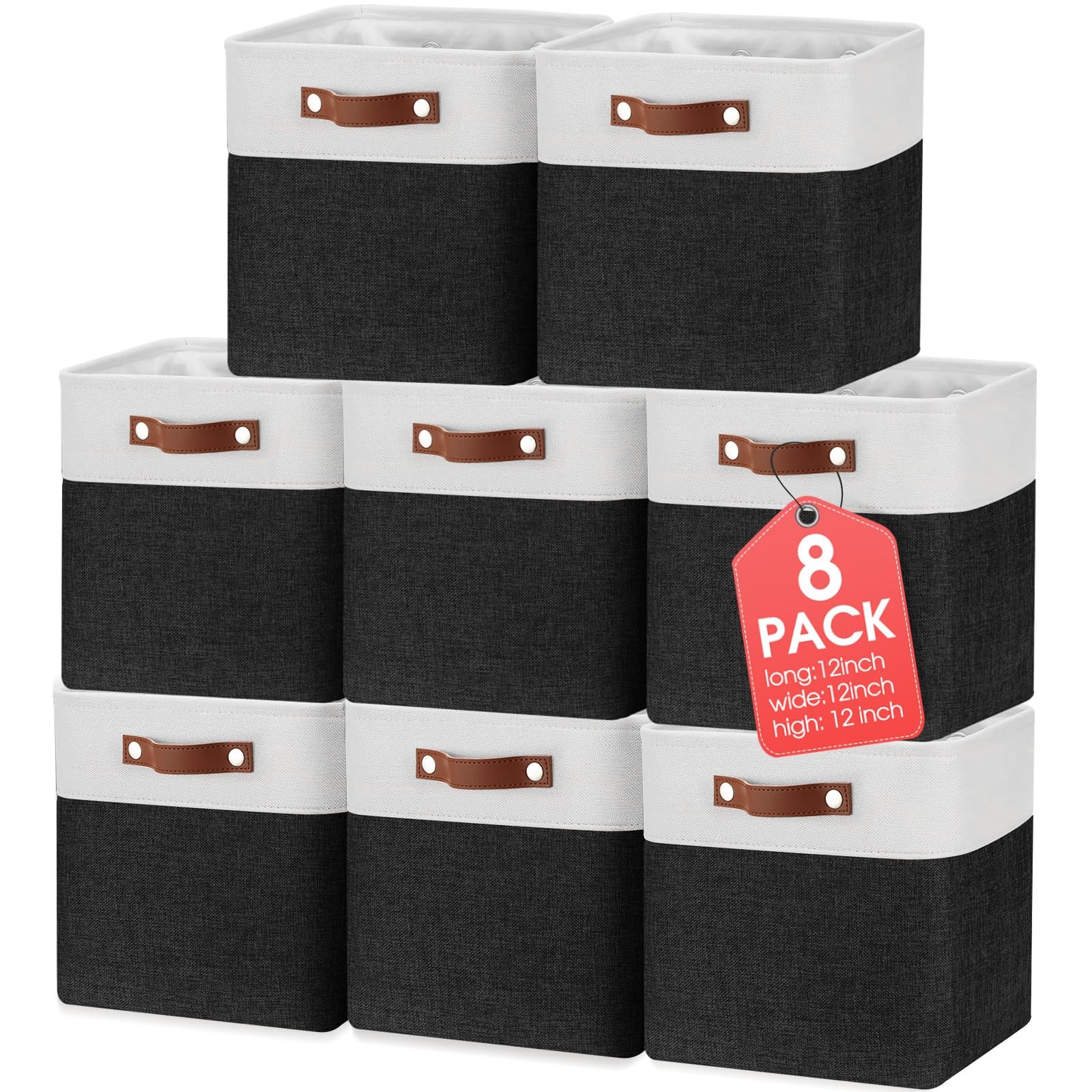 Uiifan 8 Pack 12 x 12 x 12 Inch Large Storage Baskets Collapsible Fabric Stor...