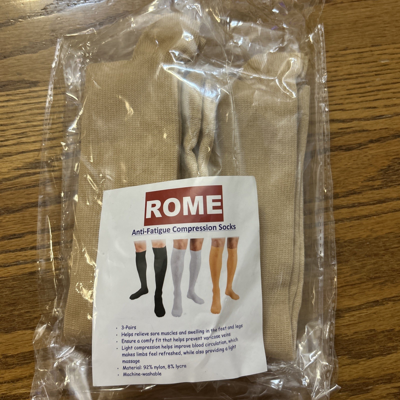 Compression Socks Stockings Women Men Knee High, Biege Color 2 New Pairs