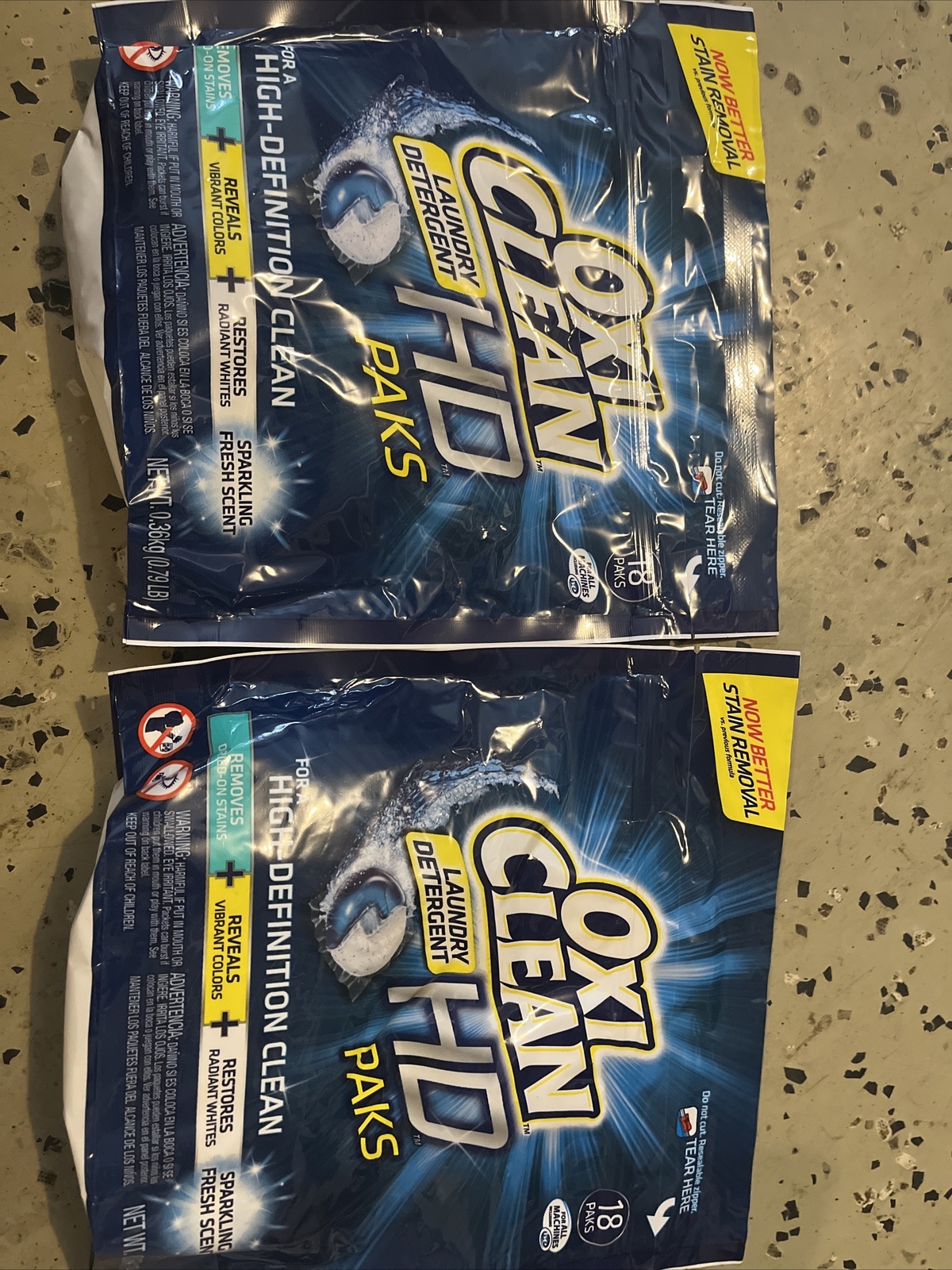 2 Pack OxiClean HD Sparkling Fresh Scent Laundry Detergent Paks Sealed 18 Each