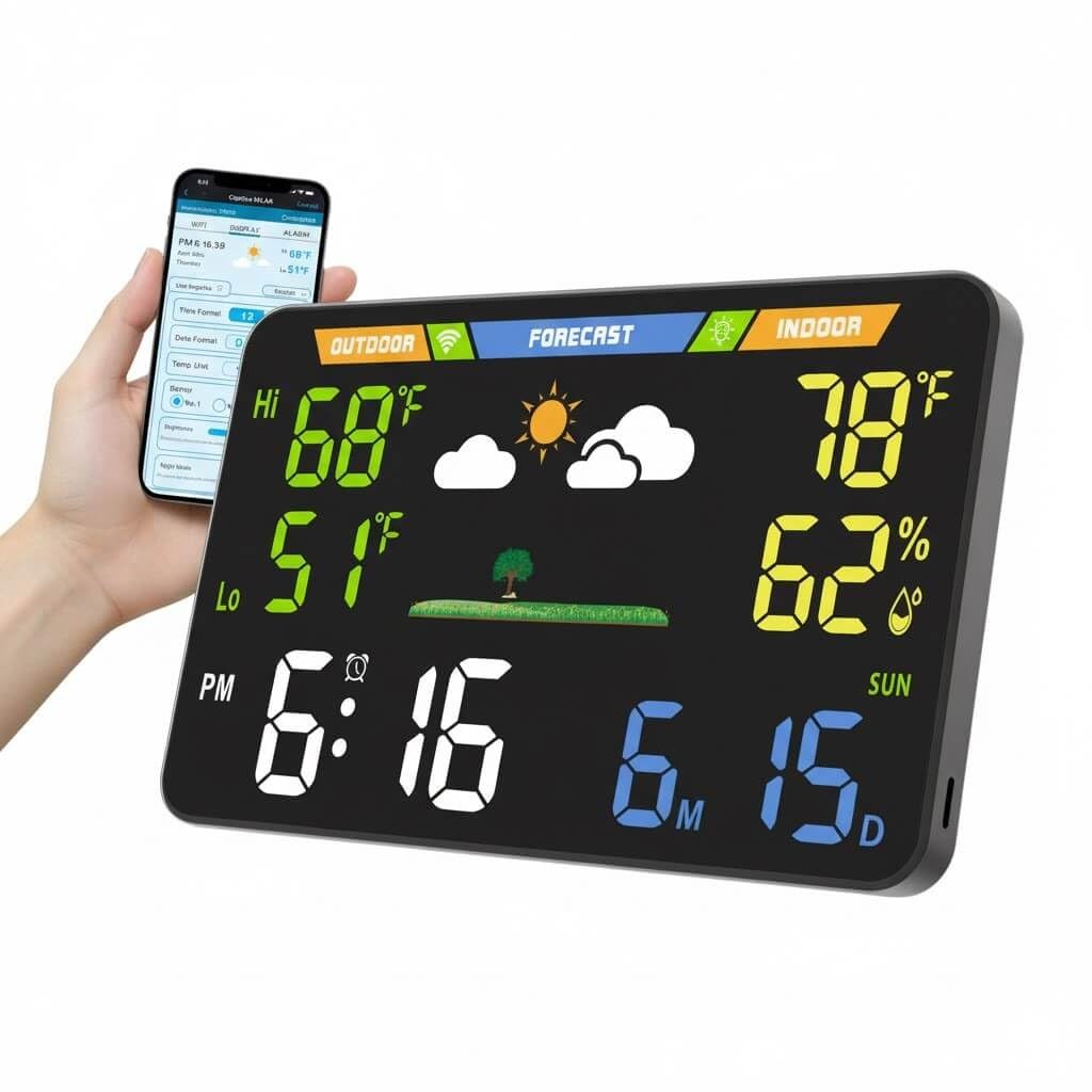 WiFi Weather Station 8.5" LED Display | No App Required, Syncs Weather & Cale...