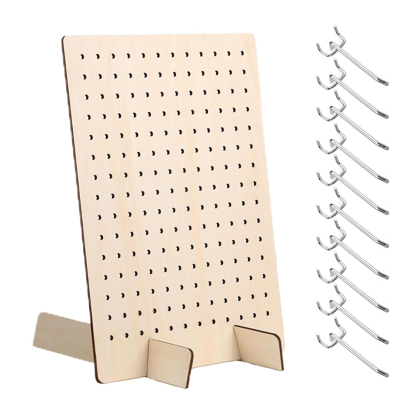 Pack Wooden Pegboard Display Stand, Retail Rack7 x3 Inches, with0 Pcs Hooks 1