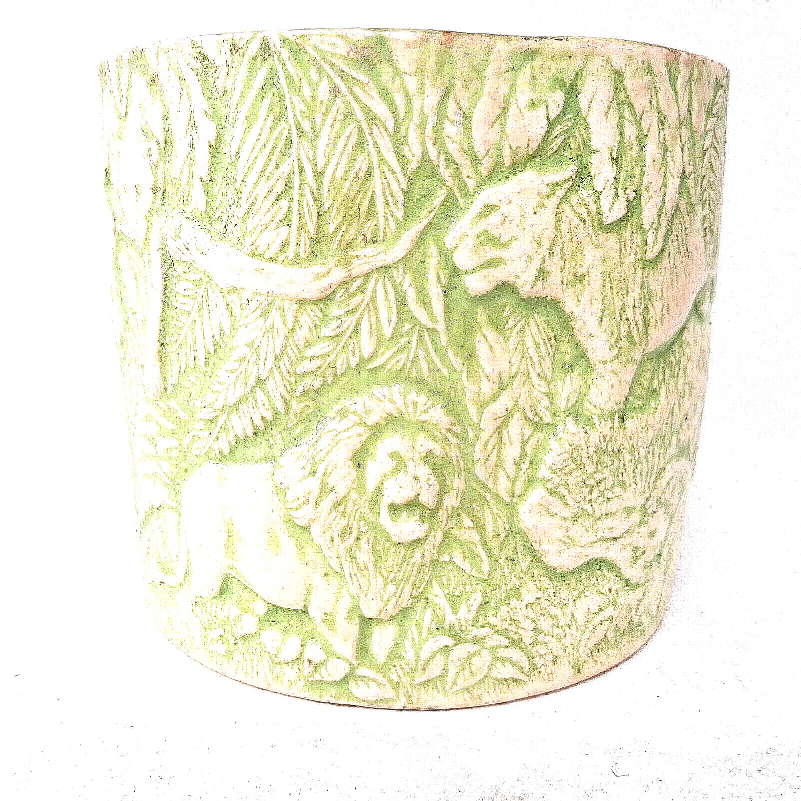 Duncan Ceramics Jungle Animal Planter Lion Elephant Green Relief Pot Vintage MCM