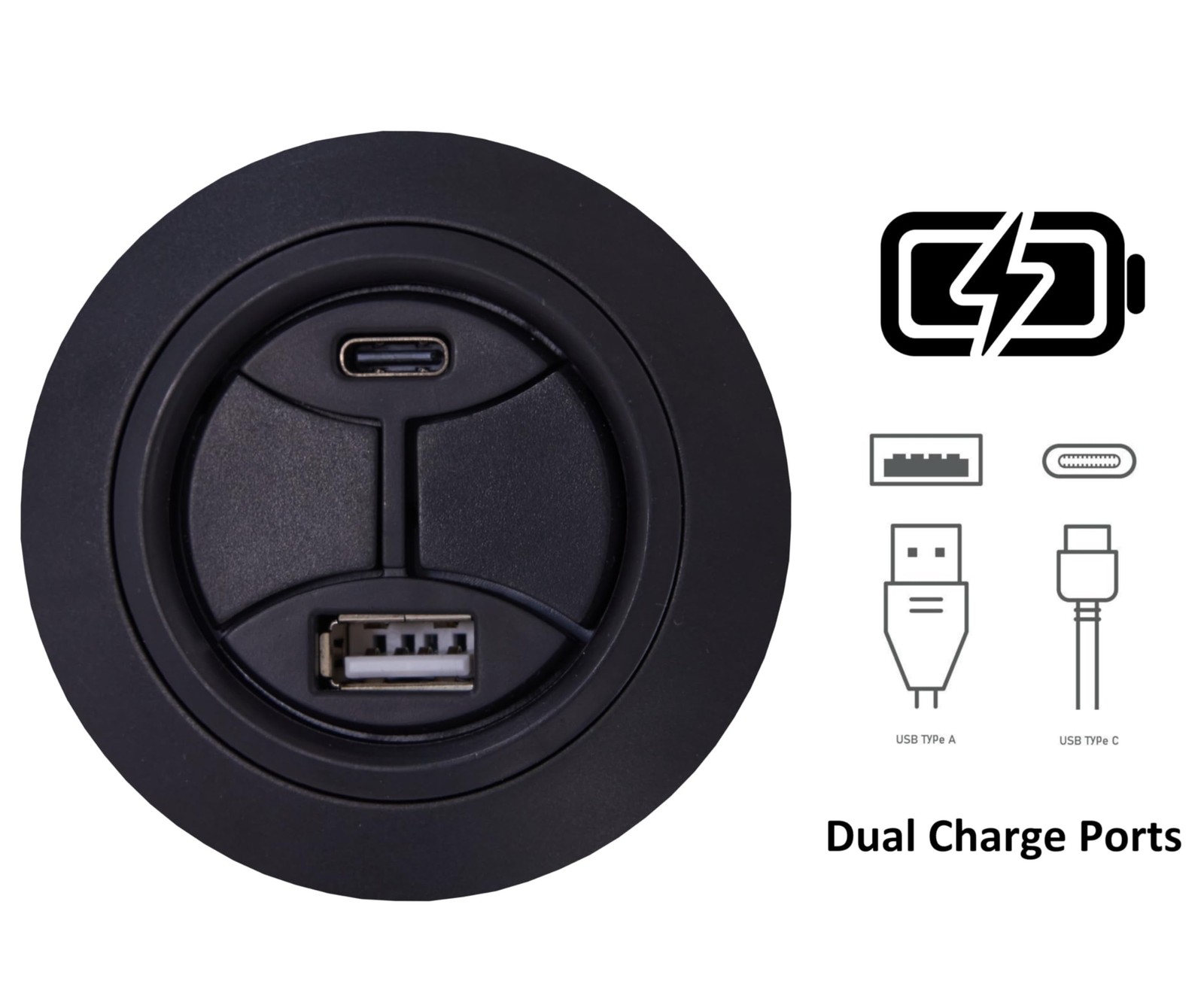 Recliner Replacement Switch, 2 Button 5 Pin Plug, Round, USB C Port, CD008