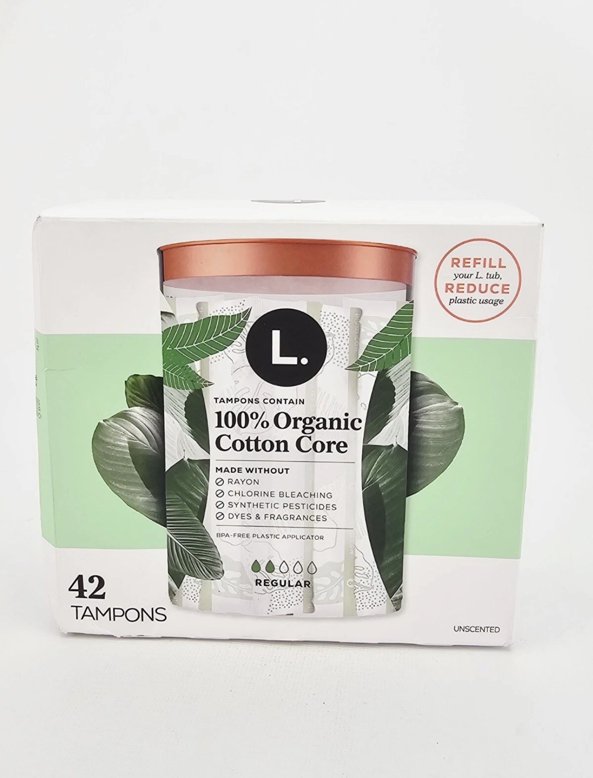 L. 100% Organic Cotton Core Compact Tampons 42 ct. Regular