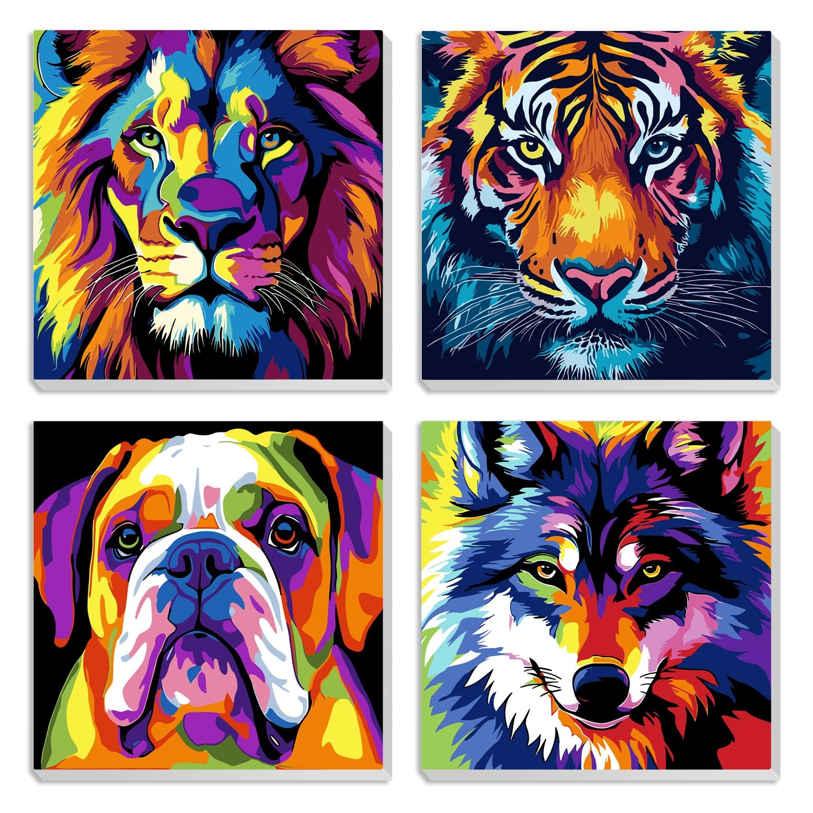 4 Pack Colorful Animals Paint By Numbers Kit For Adults DIY Canvas Art 8x8