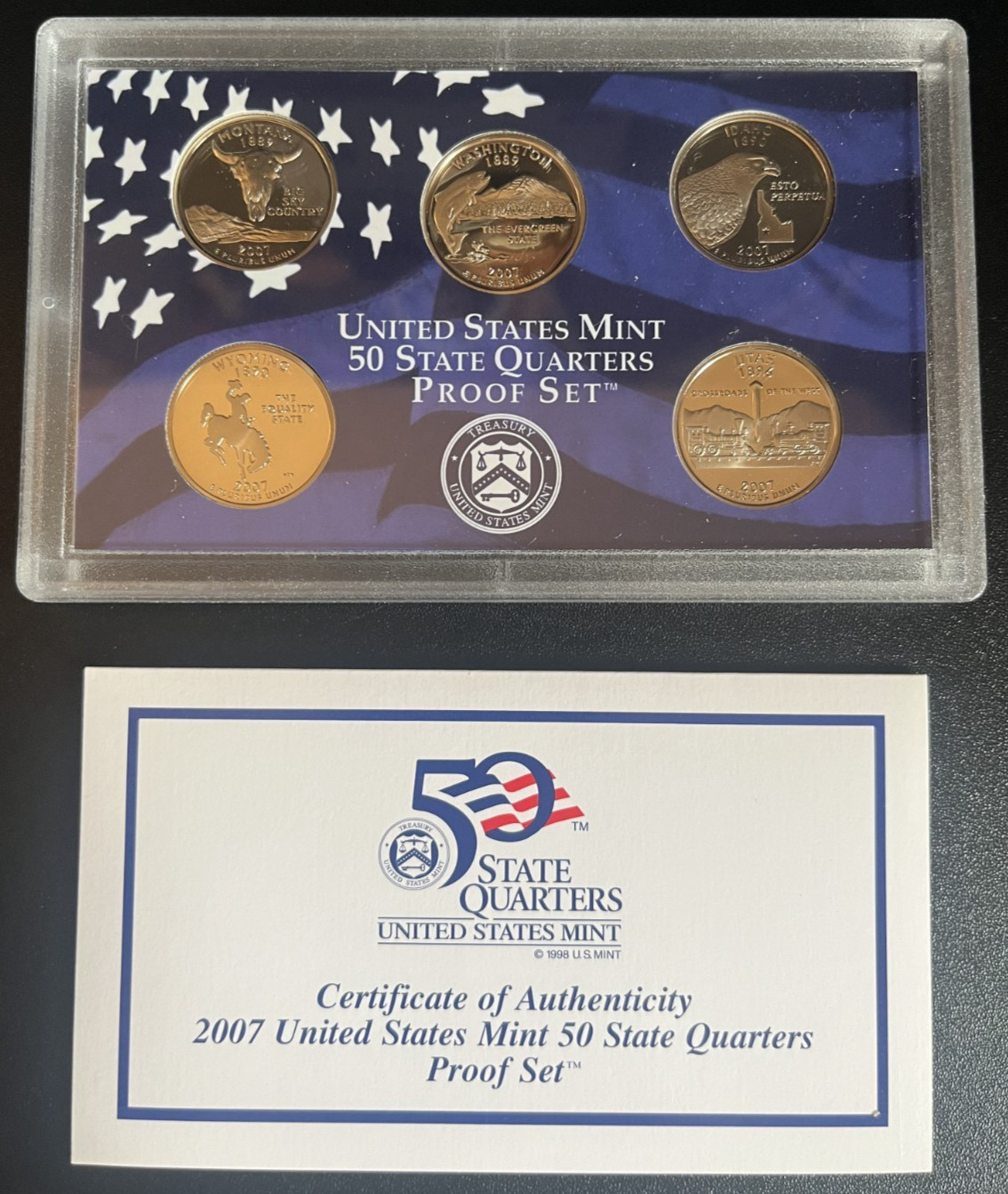 2007 United States Mint 50 State Quarters Proof Set w/COA and Box