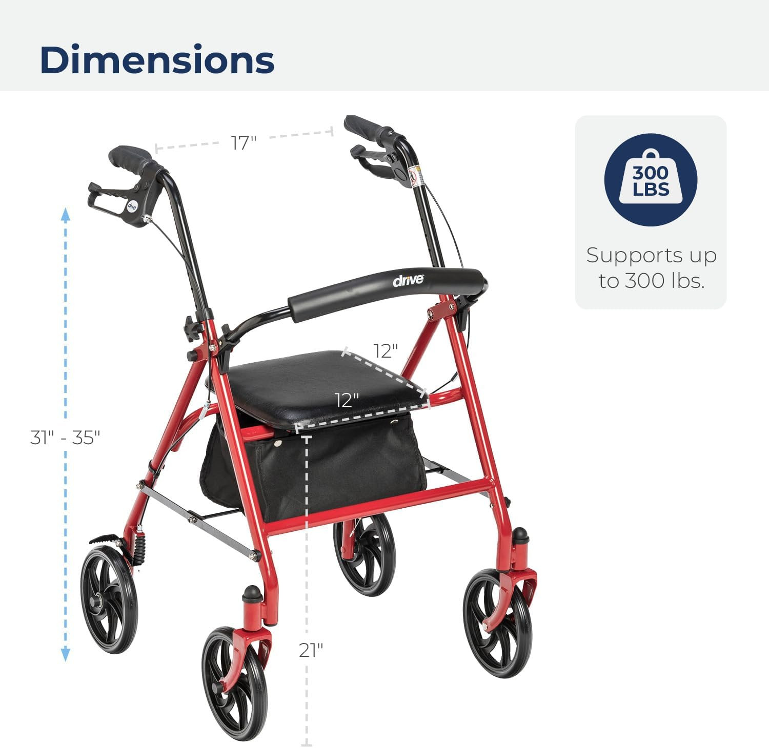Medical Adult Rollator Walker Portable Folding Chair Seat for Handicap Disabled
